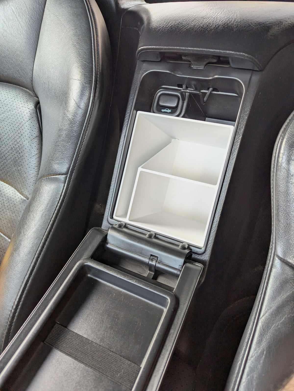 Honda S2000 Glove Box Organizer Document Slot in White in the S2000 center console, 3D printed ASA