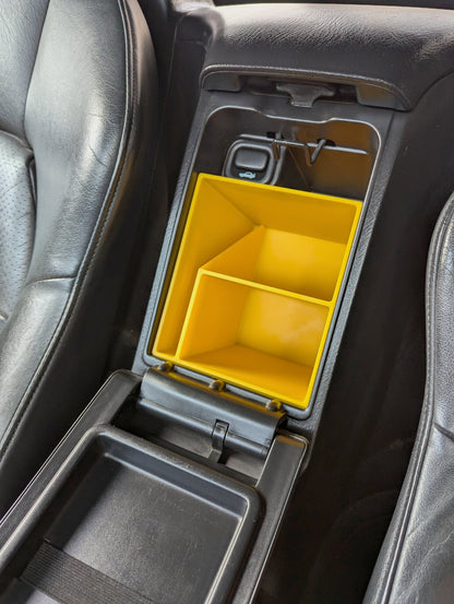 Honda S2000 Glove Box Organizer Document Slot in Yellow in the S2000 center console, 3D printed ASA